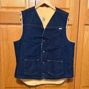 Carhartt Vintage 80’s Sherpa lined denim snap vest size large men’s see measure
